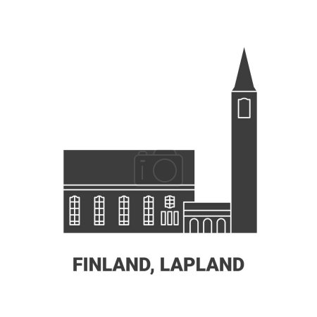 Illustration for Finland, Lapland travel landmark line vector illustration - Royalty Free Image