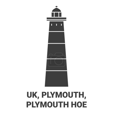 Illustration for England, Plymouth, Plymouth Hoe travel landmark line vector illustration - Royalty Free Image