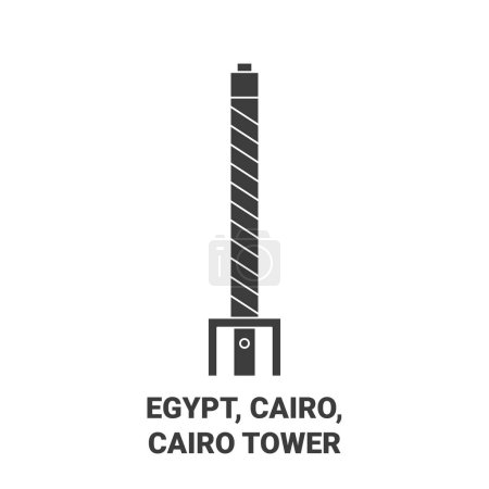 Téléchargez les illustrations : Égypte, Le Caire, Tour du Caire illustration vectorielle de ligne de voyage - en licence libre de droit