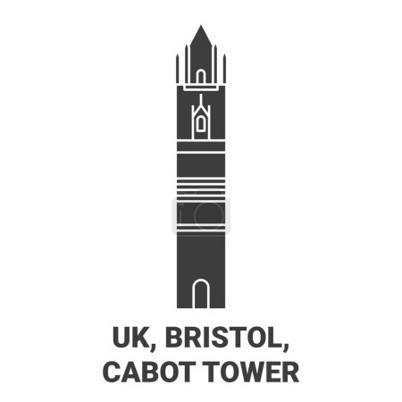 Téléchargez les illustrations : Angleterre, Bristol, Cabot Tower illustration vectorielle de ligne de voyage - en licence libre de droit