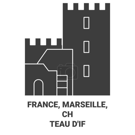 Illustration for France, Marseille, Chteau Dif travel landmark line vector illustration - Royalty Free Image