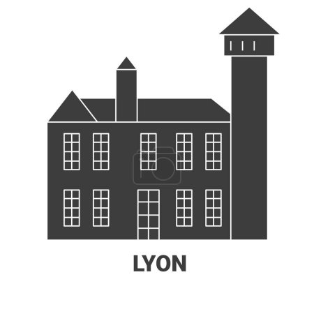 Téléchargez les illustrations : France, Lyon illustration vectorielle de ligne historique de voyage - en licence libre de droit