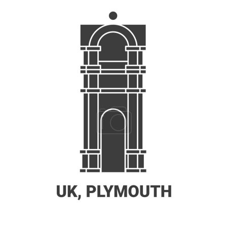 Illustration for England, Plymouth travel landmark line vector illustration - Royalty Free Image