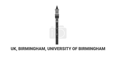 Ilustración de Inglaterra, Birmingham, Universidad de Birmingham, recorrido hito línea vector ilustración - Imagen libre de derechos