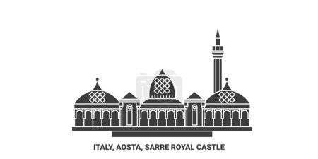 Téléchargez les illustrations : Italie, Aoste, Sarre Illustration vectorielle de ligne de voyage du château royal - en licence libre de droit