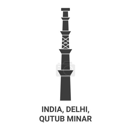 Téléchargez les illustrations : Inde, Delhi, Qutub Minar, illustration vectorielle de ligne de repère de voyage - en licence libre de droit
