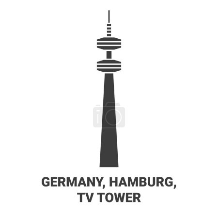 Téléchargez les illustrations : Allemagne, Hambourg, Tv Tour Voyage ligne vectorielle illustration - en licence libre de droit