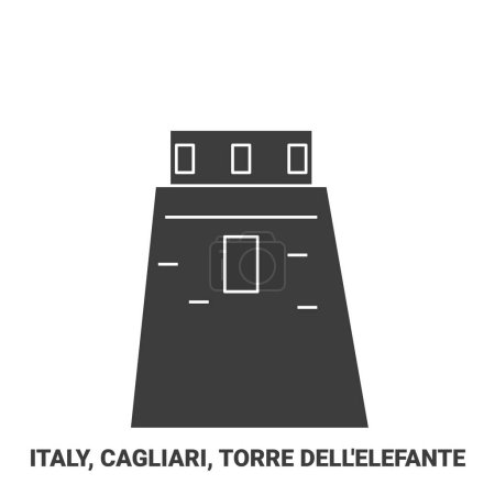 Illustration for Italy, Cagliari, Torre Dellelefante travel landmark line vector illustration - Royalty Free Image