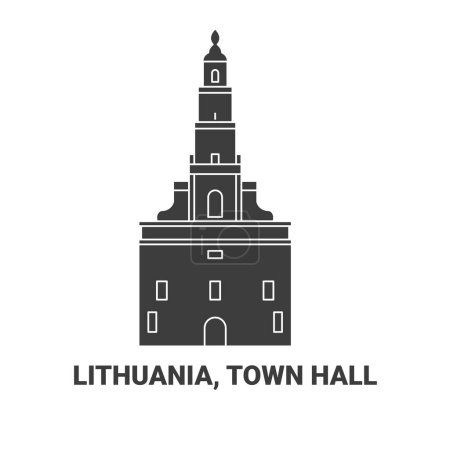 Téléchargez les illustrations : Lituanie, Hôtel de ville, illustration vectorielle de ligne de repère de voyage - en licence libre de droit