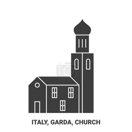 Ilustración de Italia, Garda, Viajes Landsmark recorrido hito línea vector ilustración - Imagen libre de derechos