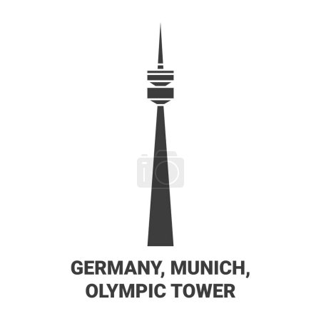 Germany, Munich, Olympic Tower travel landmark line vector illustration