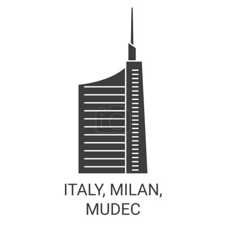 Téléchargez les illustrations : Italie, Milan, Mudec Travel illustration vectorielle de ligne historique - en licence libre de droit