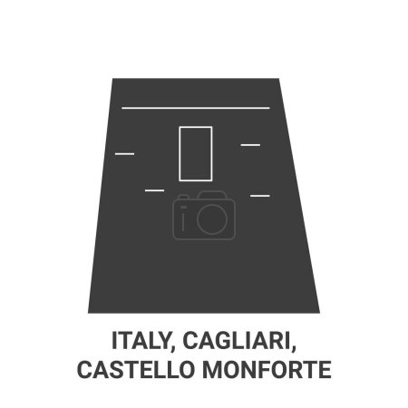 Téléchargez les illustrations : Italie, Cagliari, Castello Monforte illustration vectorielle de ligne de voyage - en licence libre de droit