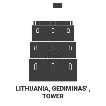 Téléchargez les illustrations : Lituanie, Gediminas, Tour Voyage illustration vectorielle de ligne historique - en licence libre de droit