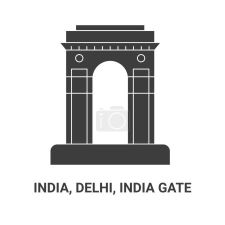 Illustration for India, Delhi, India Gate, travel landmark line vector illustration - Royalty Free Image