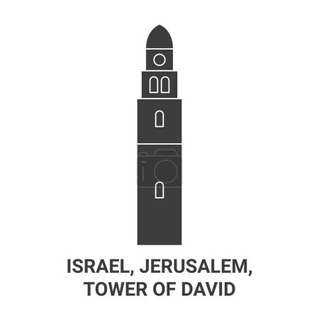 Téléchargez les illustrations : Israël, Jérusalem, Tour de David, illustration vectorielle de ligne de repère de voyage - en licence libre de droit