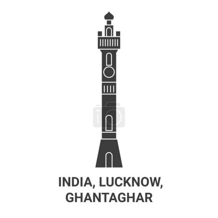 Ilustración de India, Lucknow, Ghantaghar recorrido hito línea vector ilustración - Imagen libre de derechos