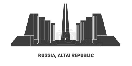 Téléchargez les illustrations : Russie, République de l'Altaï, illustration vectorielle de ligne de repère de voyage - en licence libre de droit