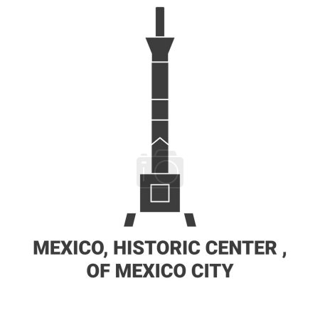 Illustration for Mexico, Mexico, Historic Center travel landmark line vector illustration - Royalty Free Image