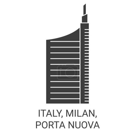 Illustration for Italy, Milan, Porta Nuova travel landmark line vector illustration - Royalty Free Image