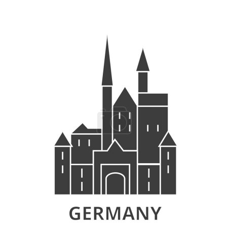 Téléchargez les illustrations : Allemagne, Château médiéval illustration vectorielle de ligne historique de voyage - en licence libre de droit