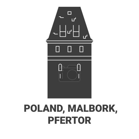 Téléchargez les illustrations : Pologne, Malbork, Tpfertor Travel illustration vectorielle de ligne - en licence libre de droit