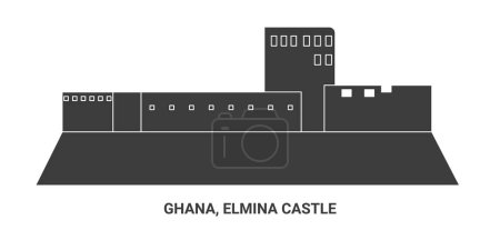 Ilustración de Ghana, Castillo de Elmina, ilustración de vector de línea de referencia de viaje - Imagen libre de derechos