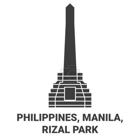 Téléchargez les illustrations : Philippines, Manille, Rizal Park illustration vectorielle de ligne de voyage - en licence libre de droit