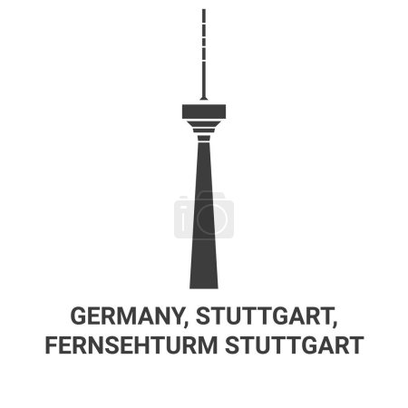 Téléchargez les illustrations : Allemagne, Stuttgart, Fernsehturm Illustration vectorielle de ligne de voyage de Stuttgart - en licence libre de droit