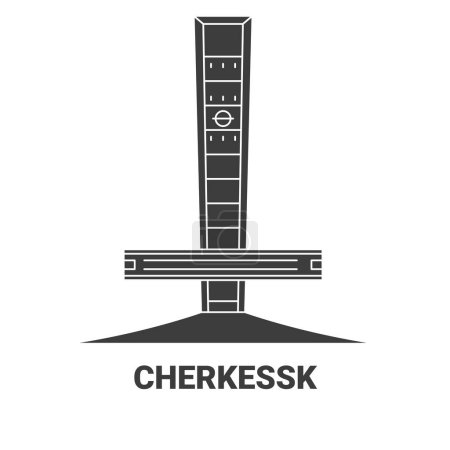 Illustration for Russia, Cherkessk travel landmark line vector illustration - Royalty Free Image