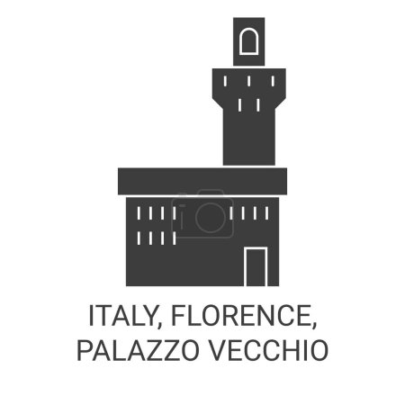 Illustration for Italy, Florence, Palazzo Vecchio travel landmark line vector illustration - Royalty Free Image