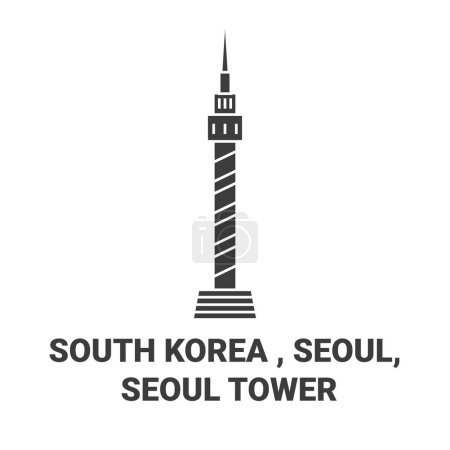 Ilustración de República de Corea, Seúl, Torre de Seúl recorrido hito línea vector ilustración - Imagen libre de derechos