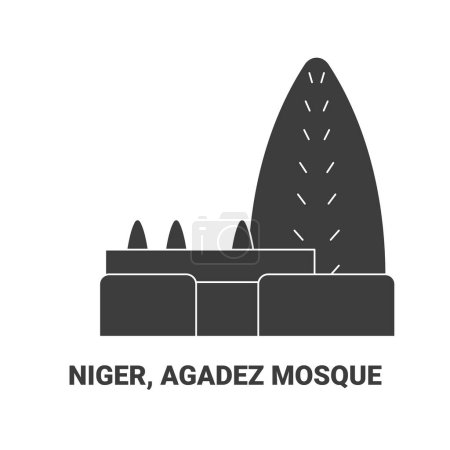 Illustration for Niger, Agadez Mosque, travel landmark line vector illustration - Royalty Free Image
