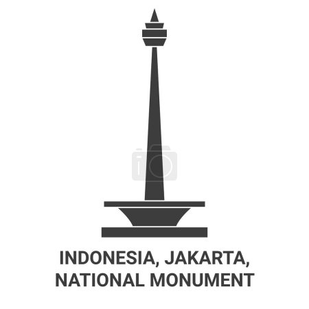 Illustration for Indonesia, Jakarta, National Monument travel landmark line vector illustration - Royalty Free Image