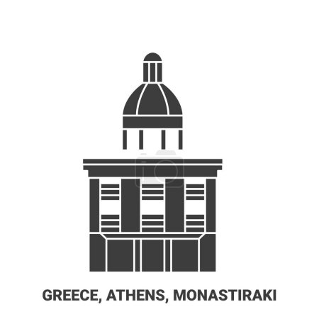 Illustration for Greece, Athens, Monastiraki travel landmark line vector illustration - Royalty Free Image