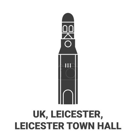 Ilustración de Inglaterra, Leicester, Leicester Town Hall recorrido hito línea vector ilustración - Imagen libre de derechos