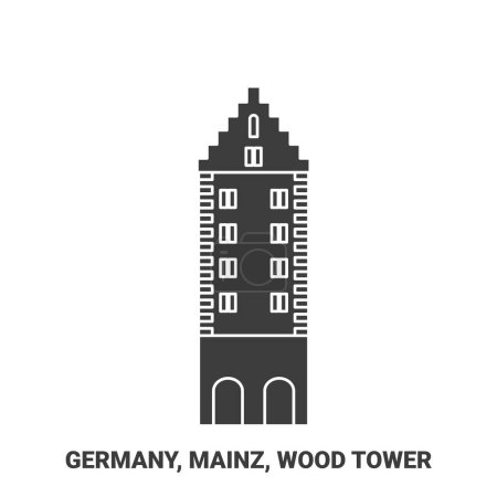 Téléchargez les illustrations : Allemagne, Mayence, Tour en bois illustration vectorielle de ligne de voyage - en licence libre de droit