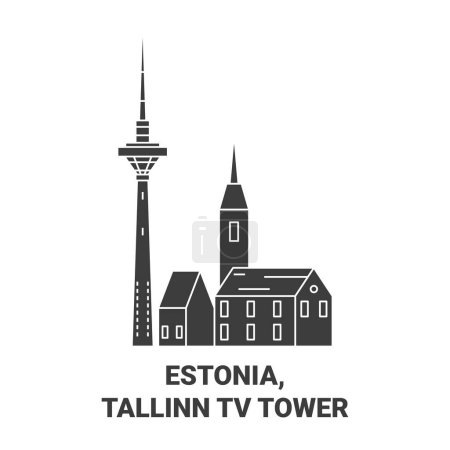 Téléchargez les illustrations : Estonie, Tallinn Tv Tour Voyage ligne vectorielle illustration - en licence libre de droit