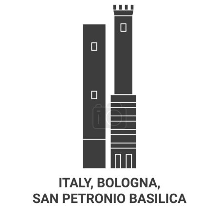Téléchargez les illustrations : Italie, Bologne, Basilique San Petronio, illustration vectorielle de ligne de repère de voyage - en licence libre de droit