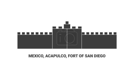 Illustration for Mexico, Acapulco, Fort Of San Diego, travel landmark line vector illustration - Royalty Free Image
