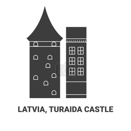 Ilustración de Letonia, Castillo de Turaida, ilustración de vector de línea de referencia de viaje - Imagen libre de derechos