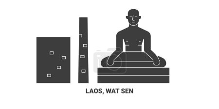 Illustration for Laos, Wat Sen, travel landmark line vector illustration - Royalty Free Image