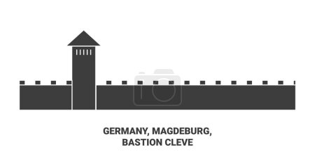 Ilustración de Alemania, Magdeburgo, Bastión Cleve recorrido hito línea vector ilustración - Imagen libre de derechos