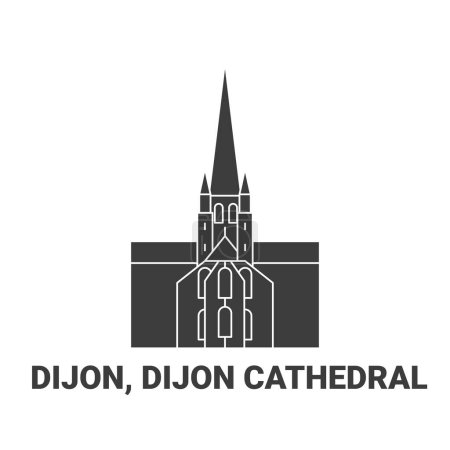 Téléchargez les illustrations : France, Dijon, Cathédrale de Dijon, illustration vectorielle de ligne historique de voyage - en licence libre de droit