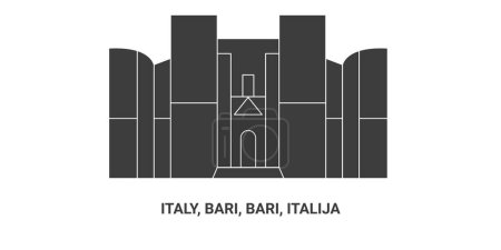 Téléchargez les illustrations : Italie, Bari, Bari, Italija, illustration vectorielle de ligne de repère de voyage - en licence libre de droit