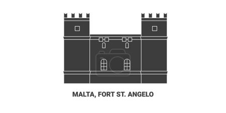 Téléchargez les illustrations : Malte, Fort St. Angelo, illustration vectorielle de ligne de repère de voyage - en licence libre de droit
