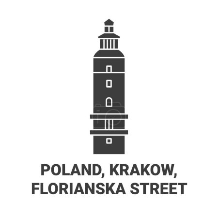 Ilustración de Polonia, Cracovia, Florianska Calle recorrido hito línea vector ilustración - Imagen libre de derechos