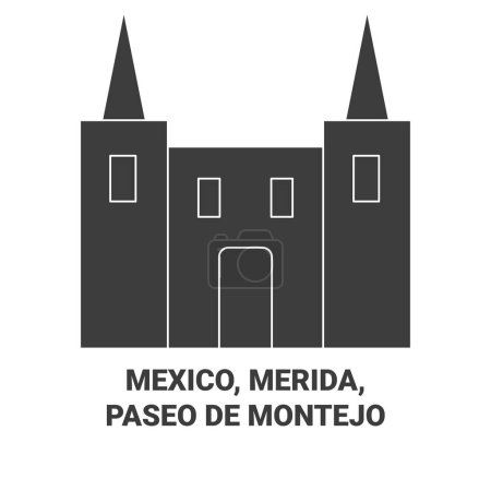 Illustration for Mexico, Merida, Paseo De Montejo travel landmark line vector illustration - Royalty Free Image