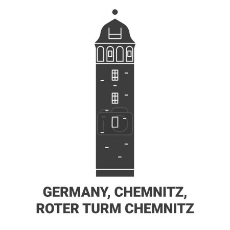 Téléchargez les illustrations : Allemagne, Chemnitz, Roter Turm Illustration vectorielle de ligne de voyage Chemnitz - en licence libre de droit