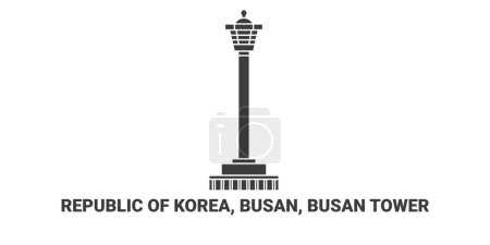 Téléchargez les illustrations : République de Corée, Busan, Busan Tower, illustration vectorielle de ligne de repère de voyage - en licence libre de droit